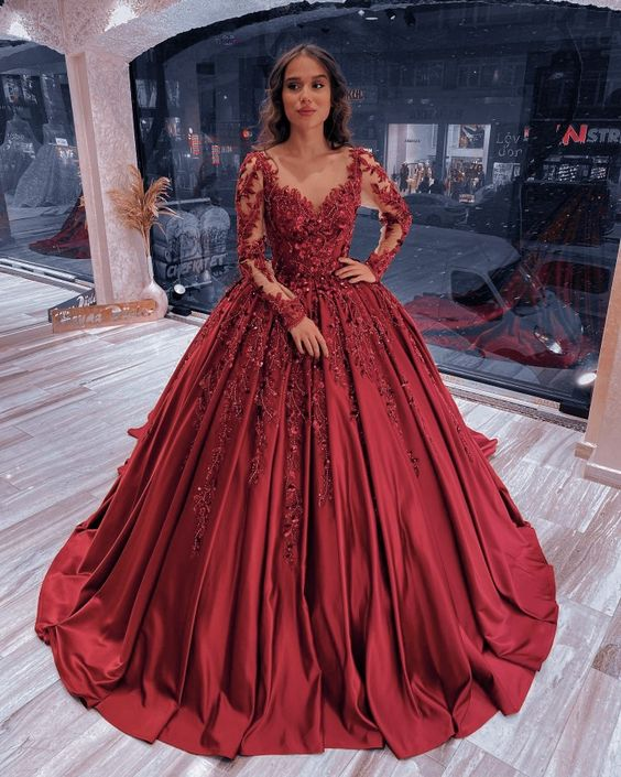 Ball Gown Long Sleeves Satin Quinceanera Dress Sweet 16 Dress Y6088 Simplepromdress Ball Gown Long Sleeves Satin Quinceanera Dress Sweet 16 Dress Y6088 Simplepromdress