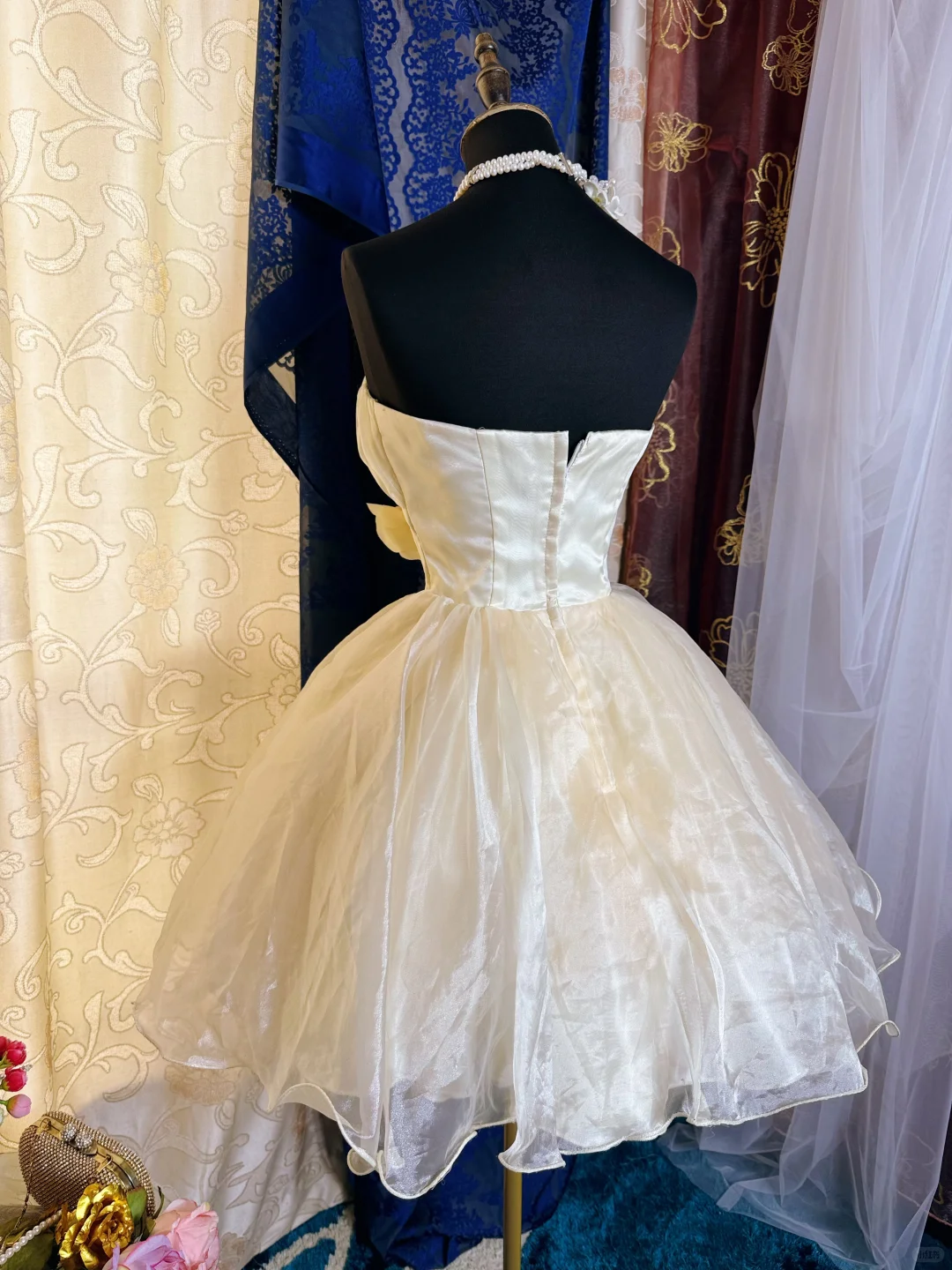 Sweet Light Champagne Strapless Organza 3D Floral A Line Short 17th Birthday Outfits Homecoming Dress SP2193