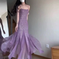 Sexy Mermaid Spaghetti Straps Purple Chiffon Beaded Evening Dress Prom Dress  Y7812