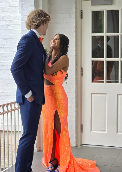 Sparkly Orange Sequin One Shoulder Long Prom Dress with Slit Y4277