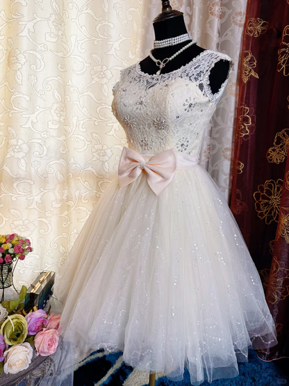 Cute Sleeveless Tulle Lace A Line Short Graduation Homecoming Dress Birthday Outfits SP83