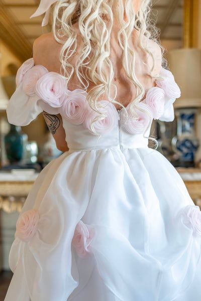 Classy White Tulle 3D Rose Flowers A Line Short 21st Birthday Outfits Formal Homecoming Dress SP172