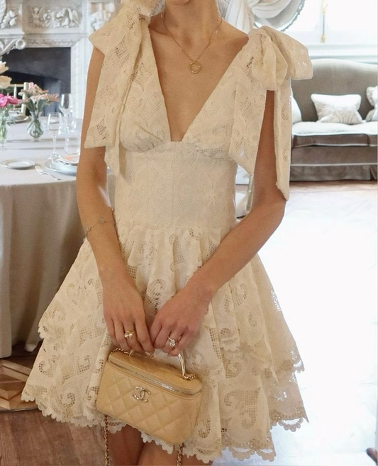 Elegant V Neck White Lace A Line Short 6th Grade Homecoming Dress,Formal 15th Birthday Outfits SP2842
