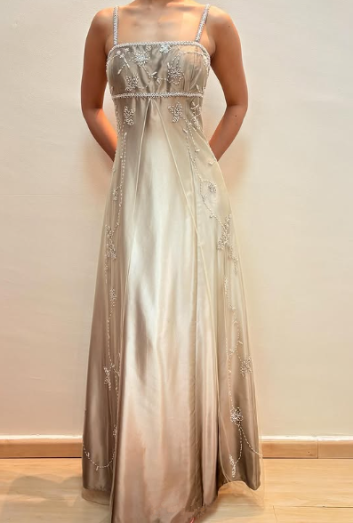 Fashion Spaghetti Straps Satin Tulle Beaded Prom Dress,A Line Party Evening Gown Y8139