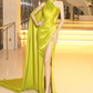 Gorgeous Green Halter Satin Slit Mermaid Prom Dress,Long Evening Dress Y8562