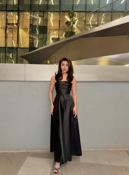 Fashion Spaghetti Straps Satin A Line Long Wedding Guest Dress Formal Evening Dress Prom Dress SP1392