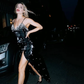 Charming Black Satin Beaded Slit Prom Dress,Spaghetti Straps Sheath Evening Gown Y8229