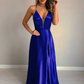 A-line V Neck Sleeveless Floor-Length Royal Blue Prom Dress Y6178