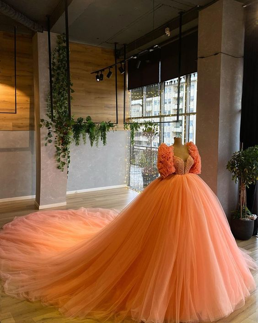 Charming Orange Tulle Ball Gown,Sweet 16 Dress Y6592