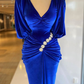 Evening Dresses Dubai V-Neck Short Sleeves Velvet Pleats Appliques Royal Blue Mermaid Formal Prom Party Dress Y4935