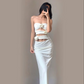 Chic White Strapless Prom Dress,White Party Gown Y5282
