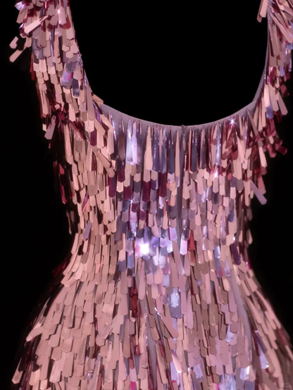 Sparkly Pink Sequin Sheath Cocktail Dress Formal Homecoming Dress Birthday Outfits Y9640