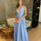 Blue A-line V Neck Prom Dress,Blue Senior Prom Gown Y6176