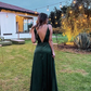 Sexy A Line Deep V Neck Floor Length Evening Dress,Green Bridesmaid Dress Y4590