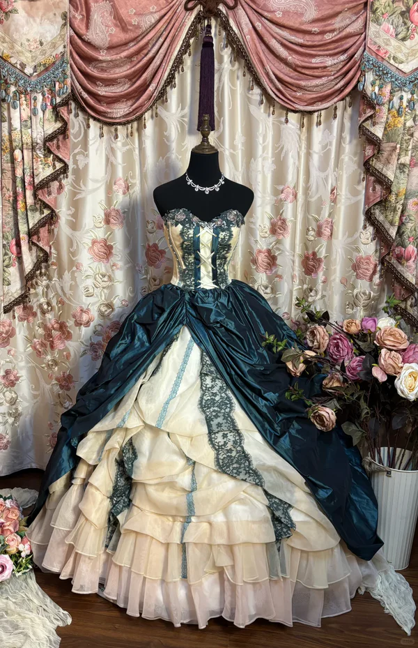 Retro Sweetheart Teal Satin Tulle Pleated Quinceanera Dress Birthday Ball Gown SP481