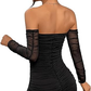 Women's Contrast Mesh Off The Shoulder Ruched Pencil Hem Fitted Homecoming Dress  Y2572