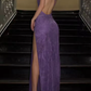 Sexy V Neck Slit Sheath Evening Dress Purple Prom Dress Y7778