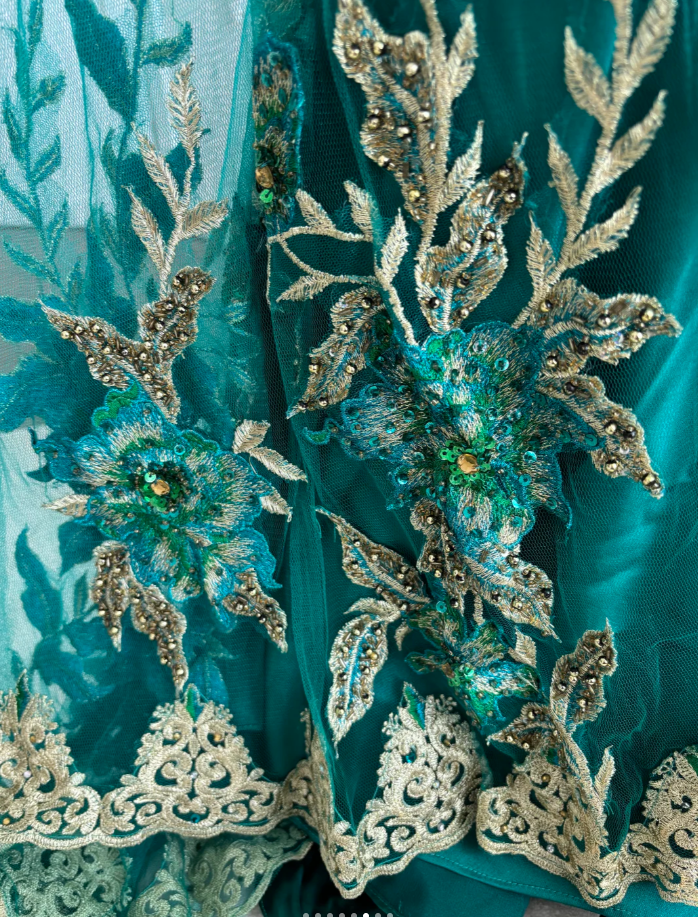 Vintage Dark Green Embroidery Appliques Mermaid Long Wedding Guest Dress, Formal Birthday Party Dress With Beaded SP1468