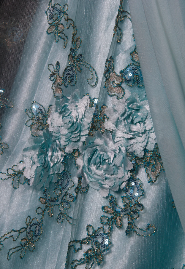 Chic Blue Chiffon Lace Beaded Mermaid Evening Dress Long Birthday Dress With 3D Flowers SP1694