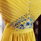 Vintage V Neck Yellow Chiffon Beaded A Line Long Party Dress Prom Dress SP1951