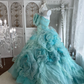 Unique Blue 3D Flowers Birthday Ball Gown,Pretty Tulle Pleated Beaded Formal Quinceanera Dress SP1448