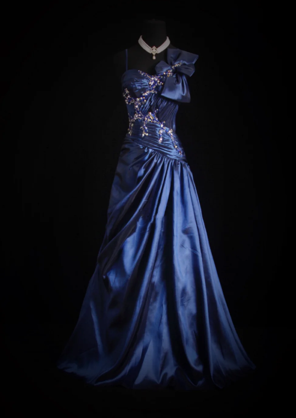 Pretty Spaghetti Straps Navy Blue Satin Beaded Mermaid Long Party Dress Evening Dress SP2155