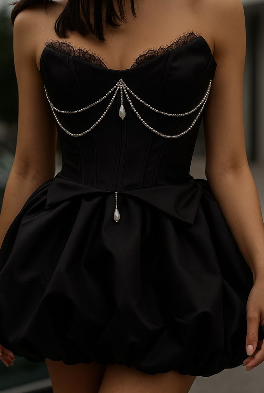 Elegant Black Strapless Satin A Line Short 19th Birthday Outfits Formal Homecoming Dress SP03