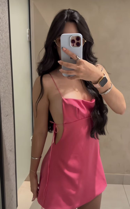 Simple Hot Pink Spaghetti Straps Satin Short Cocktail Dress Formal 7th Grade Homecoming Dress Y9201