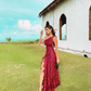 Elegant One Shoulder Red Lace Prom Evening Dresses with Slit Y5293