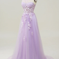 A Line One Shoulder Long Prom Dress with Appliques Y4062