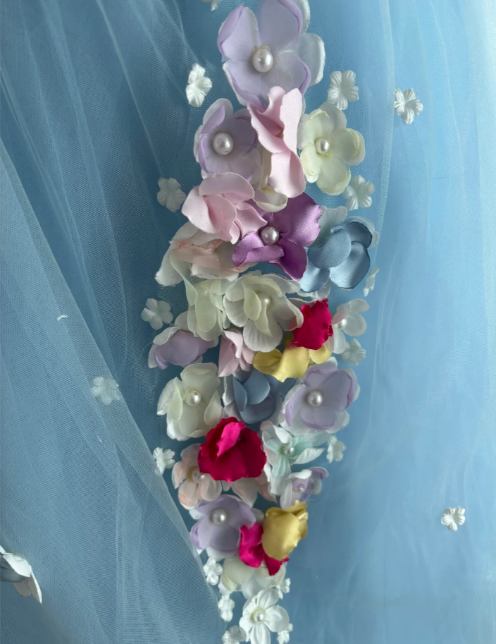 Sweet Strapless Tulle Appliques Ball Gown Blue Birthday Quinceanera Dress SP1446