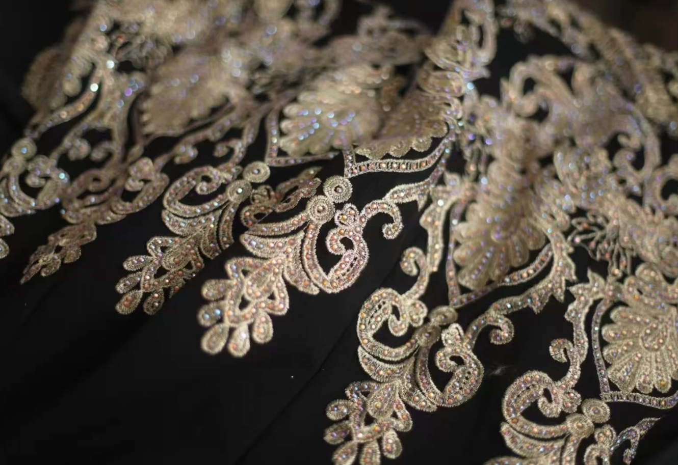 Vintage Off The Shoulder Black Satin Appliques Beaded Mermaid Long Party Dress Prom Gown SP1262