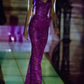 Sexy Lace Mermaid Prom Dress Spaghetti Straps Purple Evening Gown Y8204