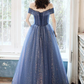 Blue Tulle Sequins Long Ball Gown Dress Formal Dress Y4907