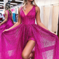 Plunging V-Neck High Split Sequins Sparkly Prom Dress Formal Evening Dress Y1905