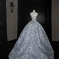 Glitter Strapless Blue Tulle Sequins A Line Prom Dress Evening Dress,Formal Wedding Dress Y8676