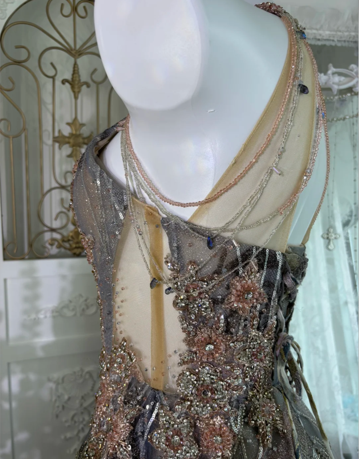 Gorgeous Halter V Neck Tulle Sequin Beaded Mermaid Long Wedding Guest Dress, Formal Birthday Prom Dress Party Gown SP1465