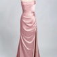 Green Scoop Neck Lace-Up Back Long Prom Dress with Slit Y6853
