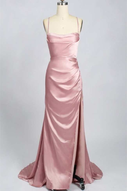Green Scoop Neck Lace-Up Back Long Prom Dress with Slit Y6853
