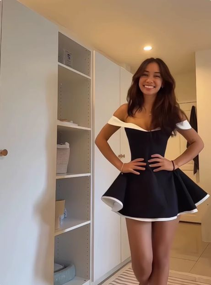 Elegant Off The Shoulder Satin A Line Black Short Graduation Homecoming Dress Cocktail Dress Y9956