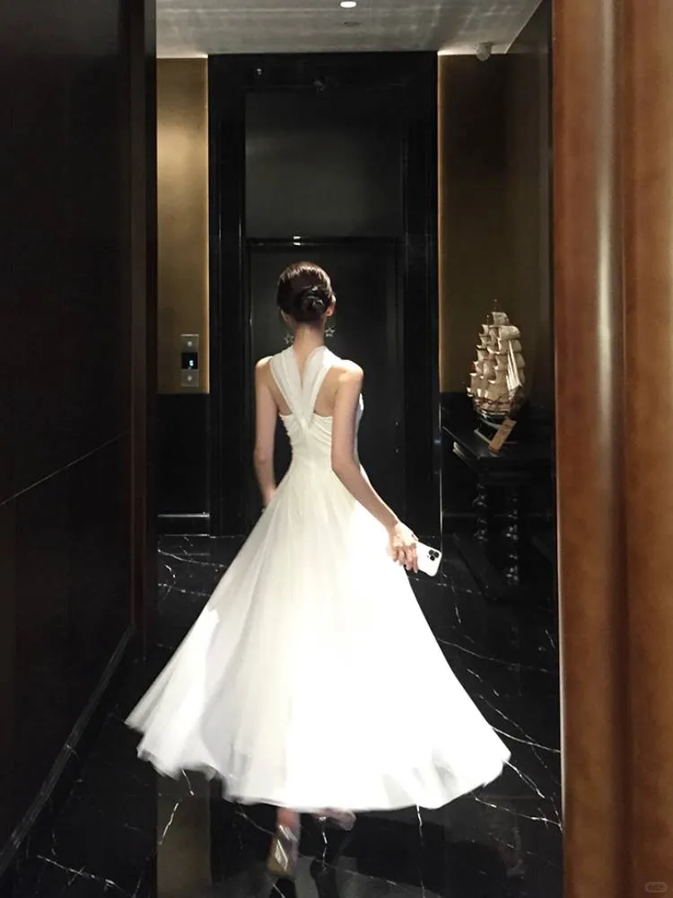 Elegant White Off The Shoulder Chiffon A Line Long Birthday Dress Evening Dress SP2295