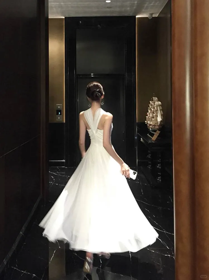 Elegant White Off The Shoulder Chiffon A Line Long Birthday Dress Evening Dress SP2295