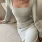 New Elegant Fashion Office Lady Long Sleeve Solid Color Women's Party Dress Classy Prom Dress Y5628