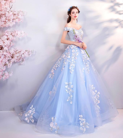 Blue Off The Shoulder Quinceanera Dresses Blue Ball Gown Y52