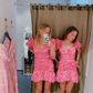 Vintage Pink Floral Homecoming Dress,Pink Beach Dress Y4071