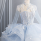 Charming Blue Tulle Sequin Appliques Princess Bridal Dress Long Wedding Dress SP1521