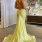 Sparkly Mermaid Spaghetti Straps Yellow Long Prom Dress Y7234