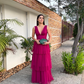 Deep V Neck Prom Dress, A Line Tiered Sleeveless Evening Dress Y3073