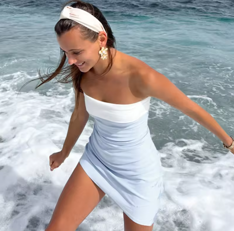 Summer Sleeveless Strapless Mini Tube Dresses For Women Outfit  Casual Patchwork Bodycon Beach Holiday Party Dress Homecoming Dress Y7261