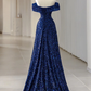 A-Line Evening Dress Elegant Dress Formal Sleeveless Off Shoulder Sequined with Glitter Sequin Y5789